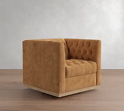 Open Box: Edgewood Leather Swivel Chair without Nailheads - Keystone Sandstone, Seadrift