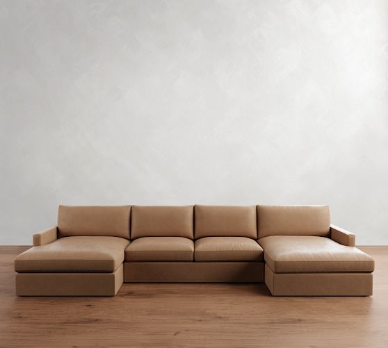 Westwood Slim Arm Leather Double Chaise Sectional (168"-180") by Pottery Barn