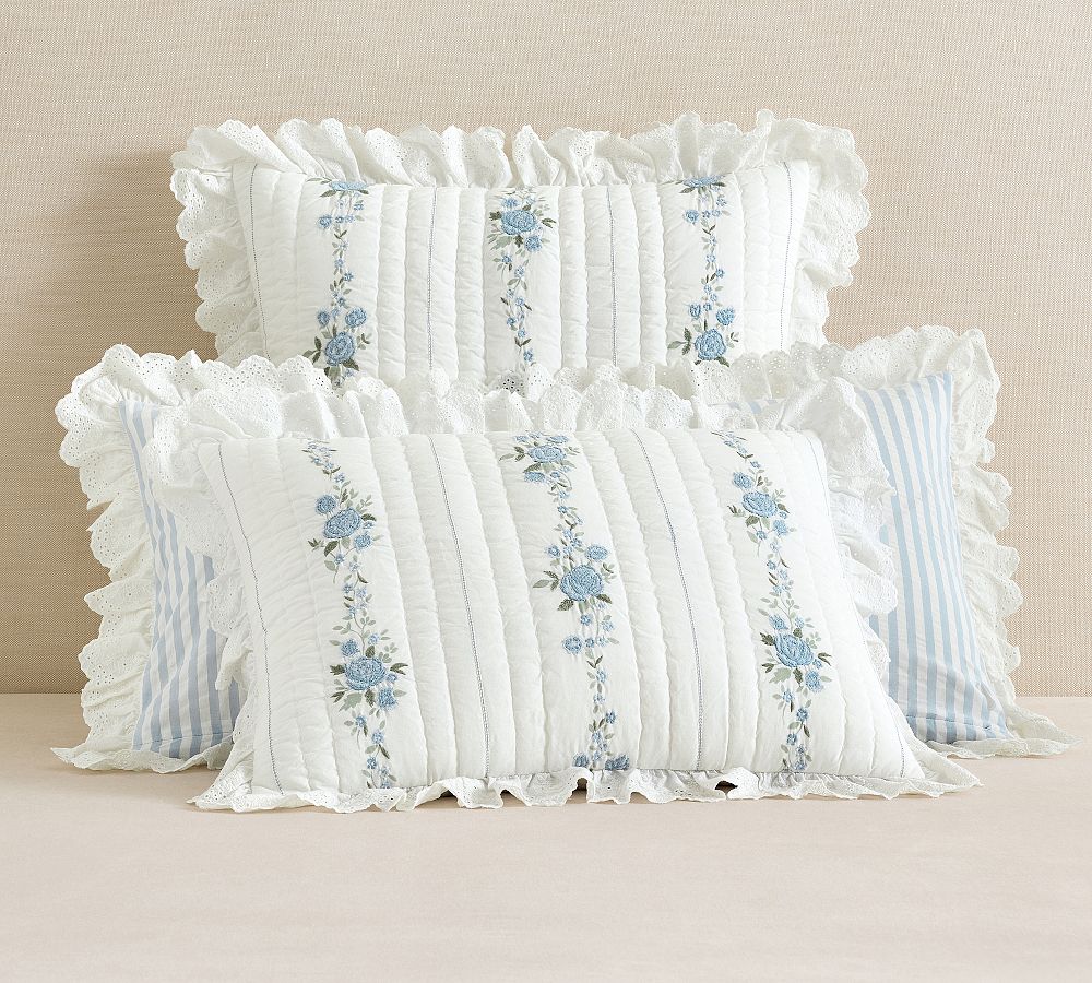 LoveShackFancy Rosette Embroidered Quilted Sham by Pottery Barn