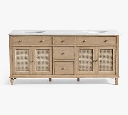 Open Box: Sausalito Double Sink Vanity (70") - Carrara Marble Top, Seadrift Base, Satin Nickel Knobs