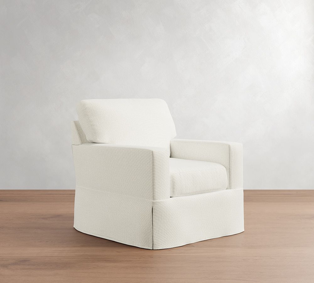 Buchanan Modern Square Arm Slipcovered Swivel Chair by Pottery Barn