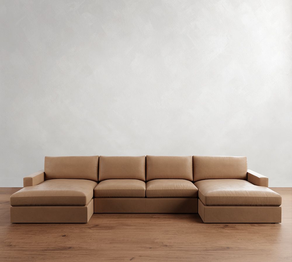 Westwood Square Arm Leather Double Chaise Sectional (172"-185") by Pottery Barn