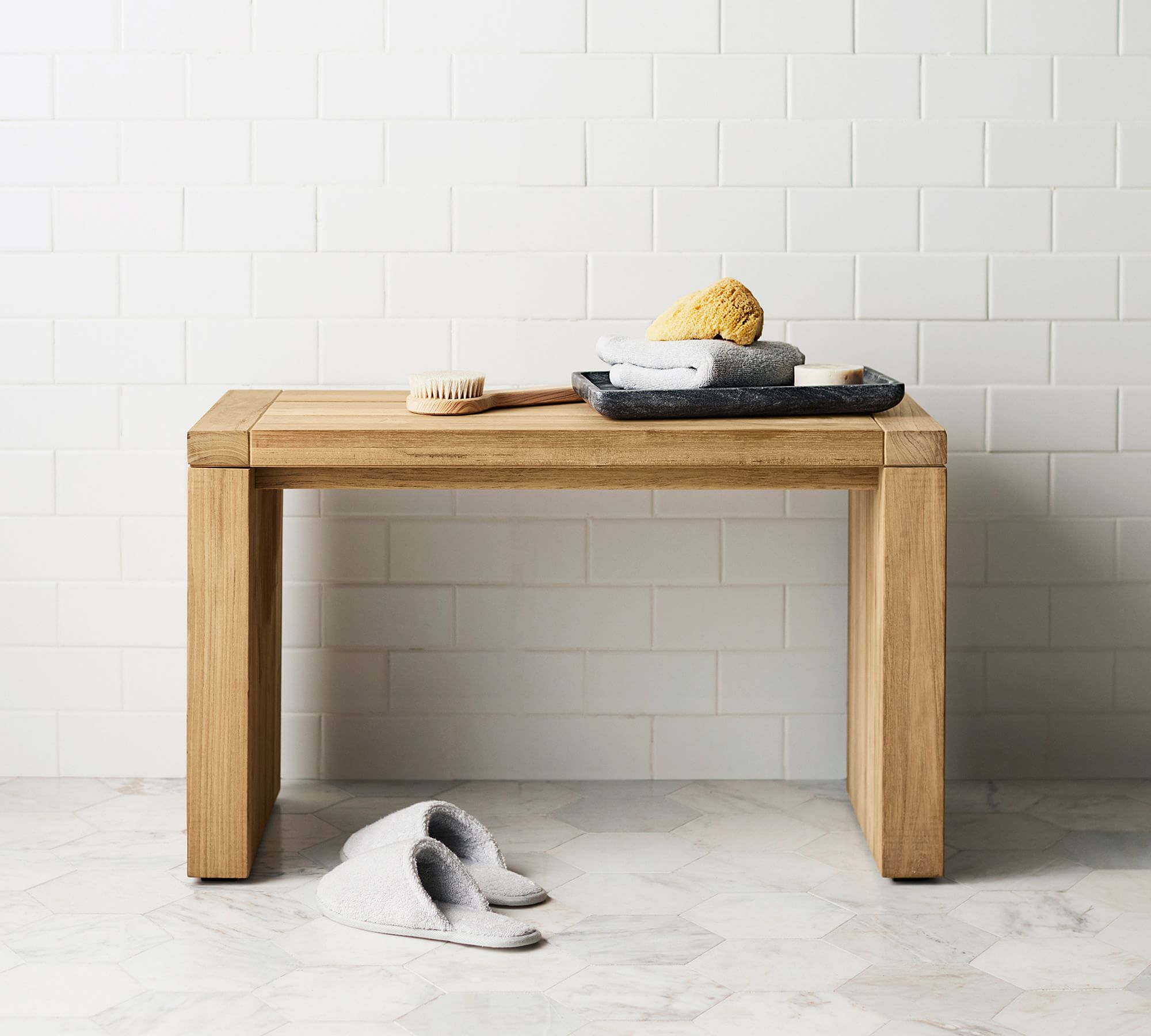 Modern Teak Shower Bench by Pottery Barn