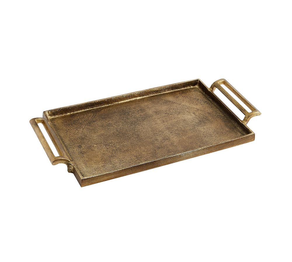 Antiqued Metal Decorative Trays - Rectangle, Small, Gold