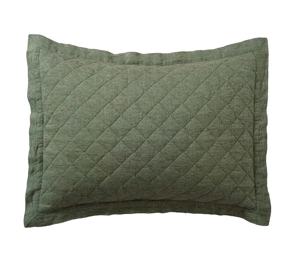 Belgian Flax Linen Diamond Quilt - Cypress, Standard, Set of 2