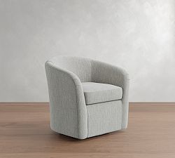 Open Box: Blake Upholstered Swivel Armchair - Premium Performance Basketweave Light Gray