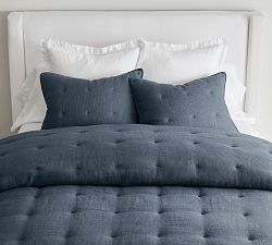 Open Box: European Flax Linen Tufted Waffle Comforter, Full/Queen - Steel Blue