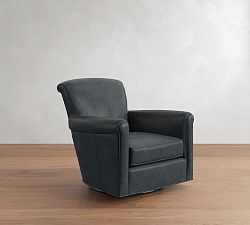 Open Box: Irving Roll Arm Leather Swivel Armchair without Nailheads (33") - Statesville Indigo