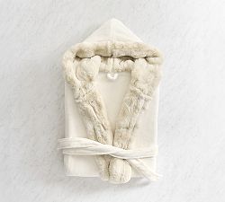 Open Box: Ruched Faux Fur Robe, Small - Ivory
