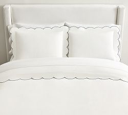 Open Box: Scalloped Embroidered Percale Duvet Cover, Full/Queen - White/Chambray