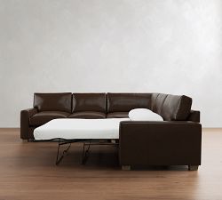 PB Comfort Modern Square Arm Leather 3-Piece L-Shaped Sleeper Sectional (119")