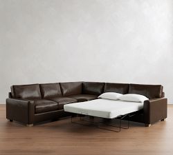 PB Comfort Modern Square Arm Leather 3-Piece L-Shaped Sleeper Sectional (119")