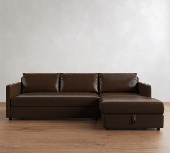 Pacifica Slim Arm Leather Trundle Sleeper Chaise Sectional (88") by Pottery Barn