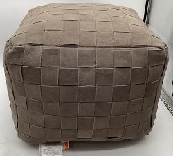 Open Box: Suede Basketweave Pouf, 18 x 18 x 14" - Brindle