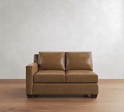 Open Box: York Square Arm Leather Left Loveseat - Legacy Taupe