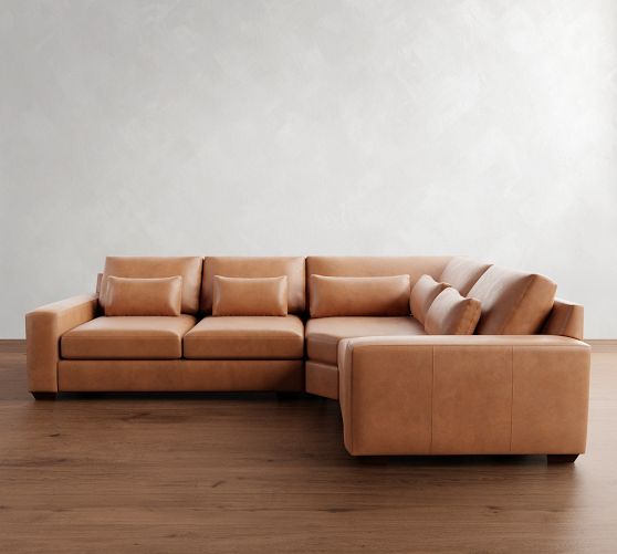 Big Sur Square Arm Deep Seat Leather 3-Piece-Wedge Sectional (129") by Pottery Barn