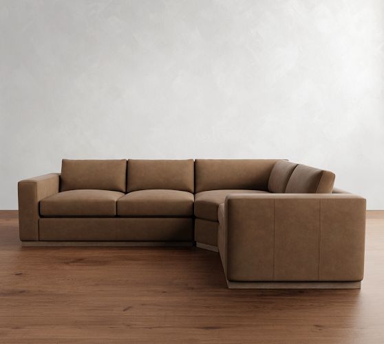 Carmel Wide Arm Leather Wood Base 3-Piece Wedge Sectional (123") by Pottery Barn