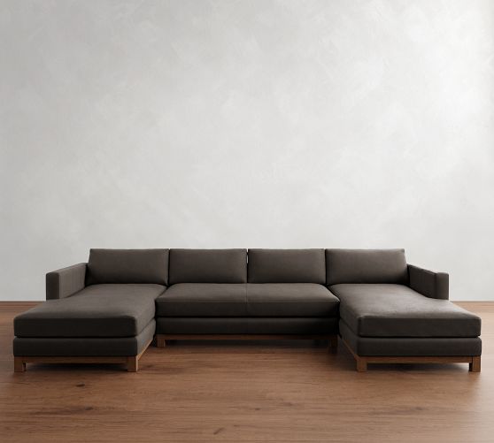 Jake Leather Brindle Wood Base Double Chaise Sectional (146"-165") by Pottery Barn