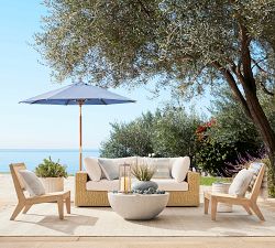 eucalyptus patio umbrella Premium 9' Round Outdoor Umbrella with Eucalyptus Tilt Pole, Sunbrella ; Red/Pomegranate
