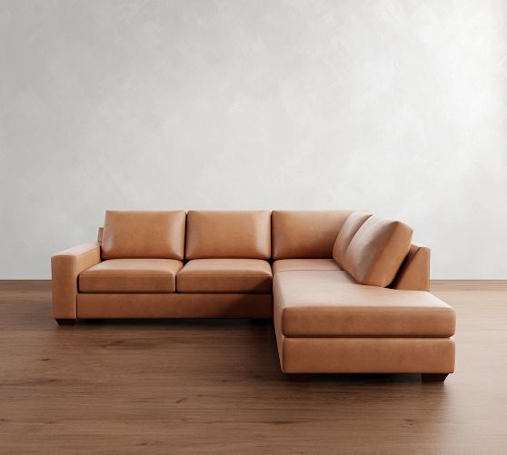 Big Sur Square Arm Leather 3-Piece Bumper Sectional (115") by Pottery Barn