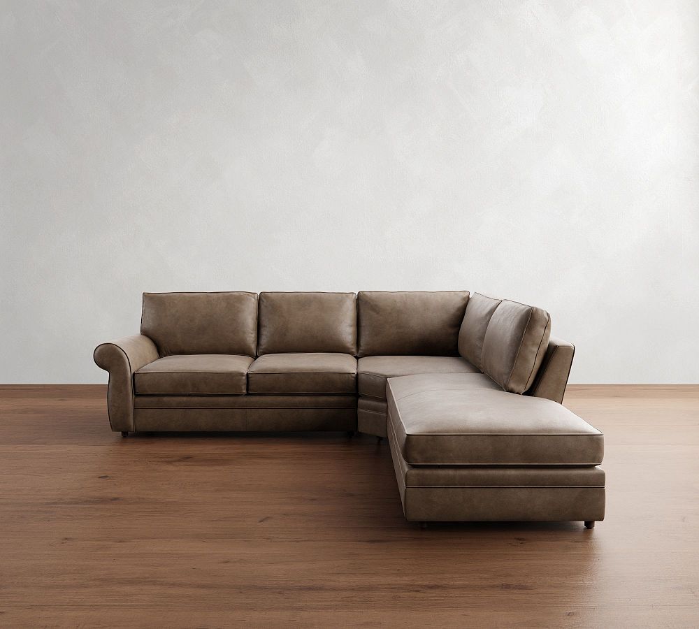 Pearce Roll Arm Leather 3-Piece Bumper Sectional (125") by Pottery Barn