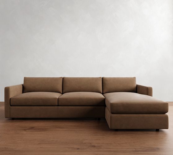 Carmel Slim Arm Leather Chaise Sectional (106"-129") by Pottery Barn