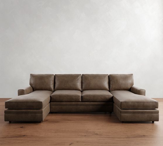Pearce Square Arm Leather Double Chaise Sectional (130") by Pottery Barn