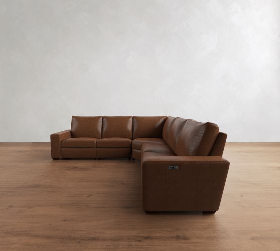 Big Sur Square Arm Leather Power Reclining L Shaped Sectional (121") by Pottery Barn