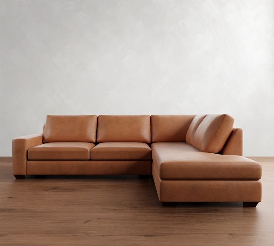 Big Sur Square Arm Leather Return Bumper Sectional (115"-147") by Pottery Barn