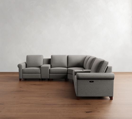 Cameron Roll Arm Power Reclining L-Shaped Sectional (109"-123") by Pottery Barn