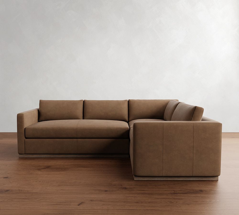 Carmel Slim Arm Leather Wood Base 3-Piece Sectional (110") by Pottery Barn
