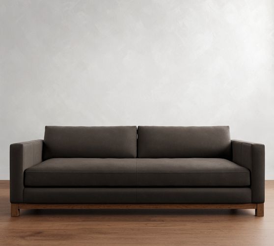 Jake Leather Brindle Wood Base Sofa (63"-96") by Pottery Barn