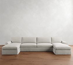 PB Comfort Roll Arm Slipcovered Double Chaise Sectional (135"&ndash;170")