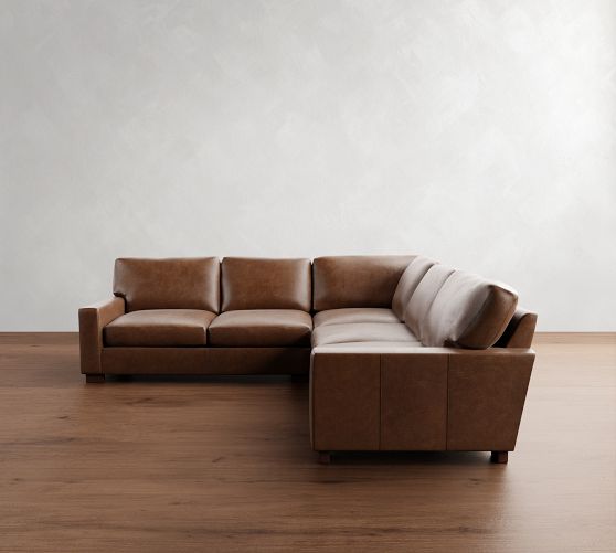 Turner Square Arm Leather 3-Piece L-Shaped Sectional (106"-111") by Pottery Barn