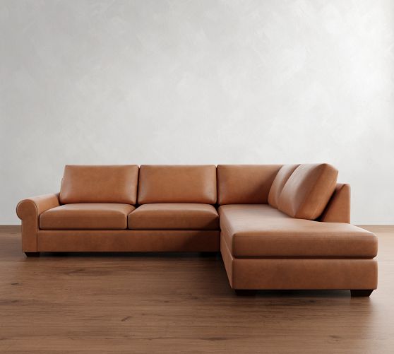 Big Sur Roll Arm Leather Return Bumper Sectional (115"-148") by Pottery Barn
