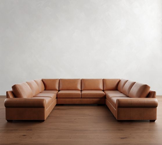 Big Sur Roll Arm Leather U-Shaped Sectional (147"-179") by Pottery Barn