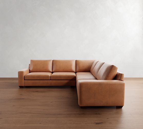 Big Sur Square Arm Leather 3-Piece L-Shaped Sectional (115") by Pottery Barn