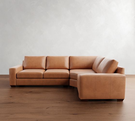 Big Sur Square Arm Leather 3-Piece Wedge Sectional (123") by Pottery Barn