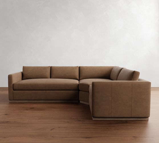 Carmel Slim Arm Leather Wood Base 3-Piece Wedge Sectional (120") by Pottery Barn