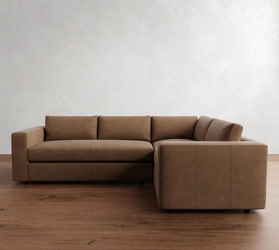 Carmel Wide Arm Leather 3-Piece Sectional (113") by Pottery Barn