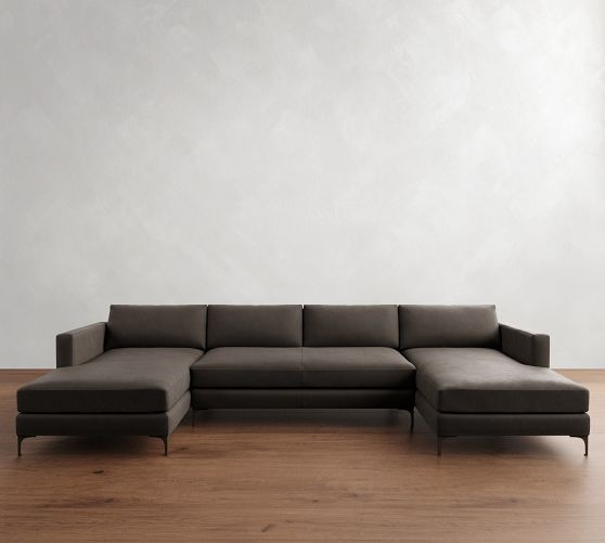 Jake Leather Double Chaise Sectional (145"-164") by Pottery Barn