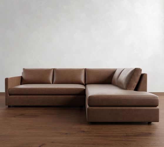 Pacifica Slim Arm Leather Return Bumper Sectional (106") by Pottery Barn