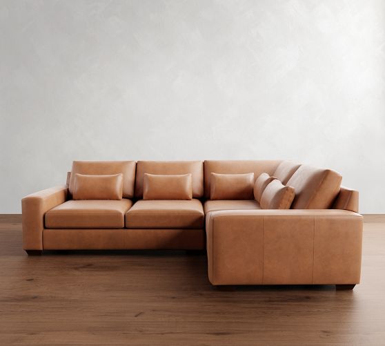Big Sur Square Arm Deep Seat Leather 3-Piece Sectional (121") by Pottery Barn