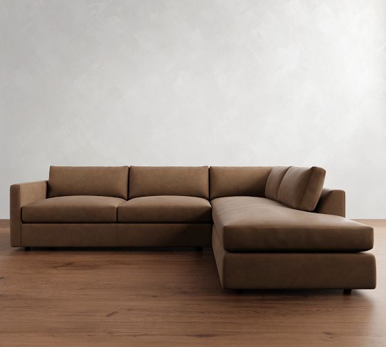 Carmel Slim Arm Leather Return Bumper Sectional (110"-122") by Pottery Barn