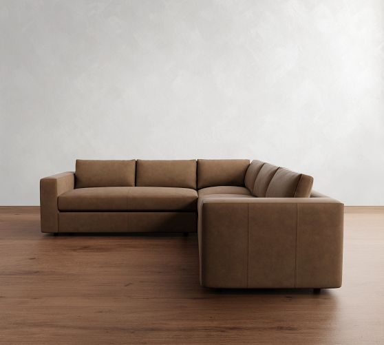 Carmel Wide Arm Leather 3-Piece L-Shaped Sectional (113") by Pottery Barn