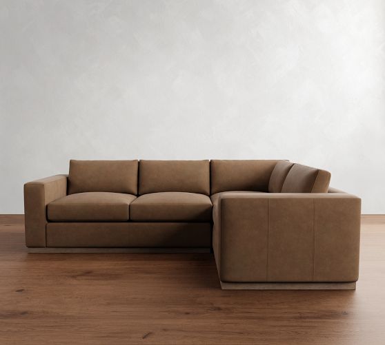 Carmel Wide Arm Leather Wood Base 3-Piece Sectional (113") by Pottery Barn