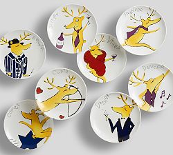 Vintage Reindeer Appetizer Plates - Mixed Set of 8