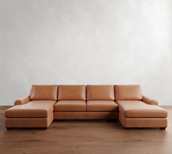 Big Sur Roll Arm Leather Double Chaise Sectional (146"-198") by Pottery Barn
