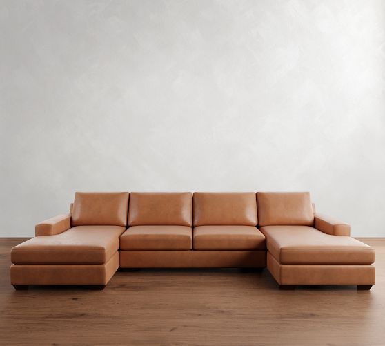 Big Sur Square Arm Leather Double Chaise Sectional (145"-197) by Pottery Barn