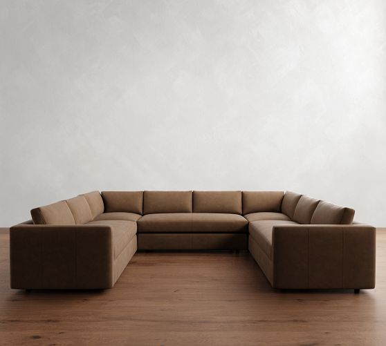 Carmel Slim Arm Leather U-Shaped Sectional (174"-186") by Pottery Barn